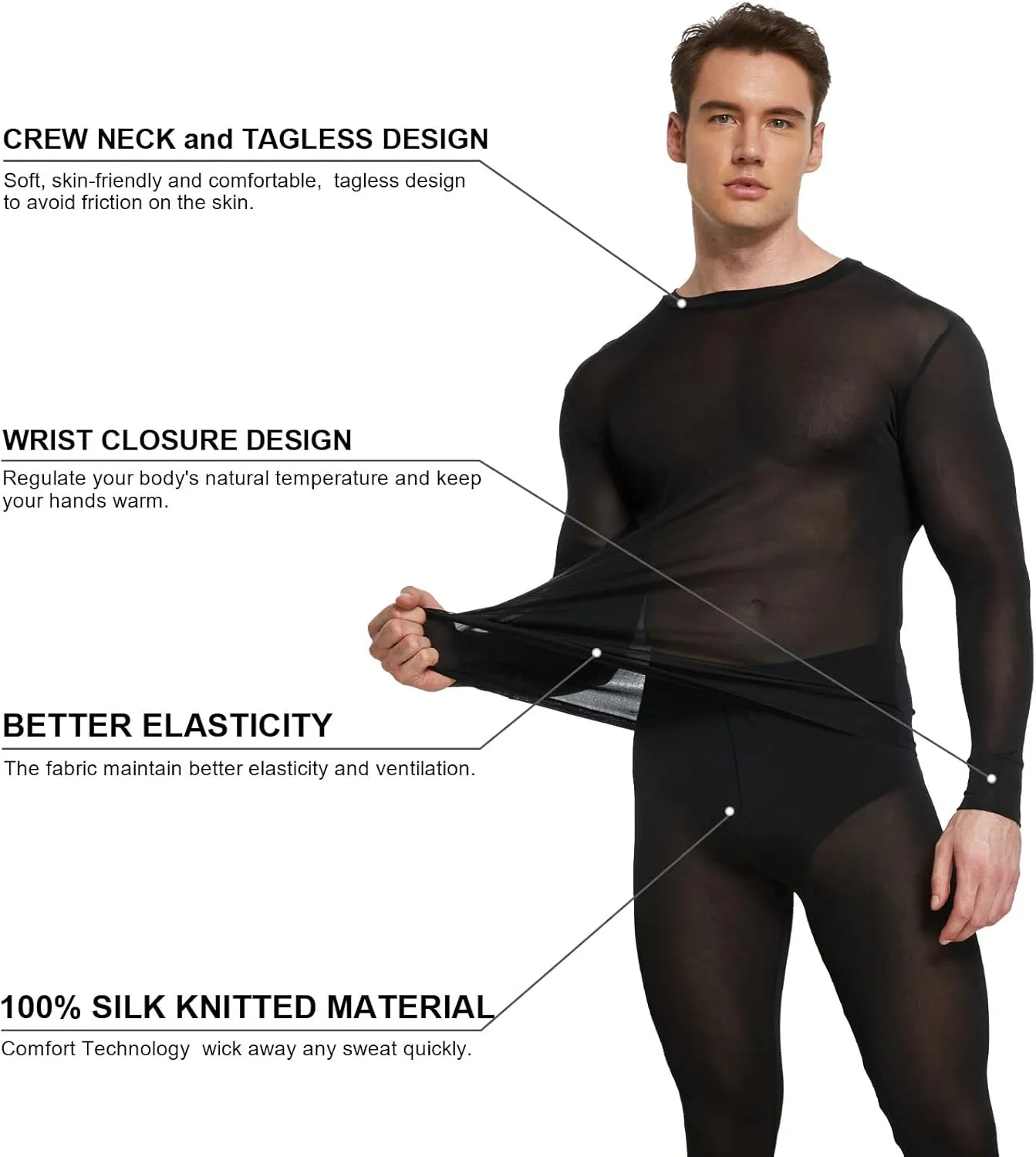 Men's Pure Mulberry Silk Knitted Thermal Underwear Top