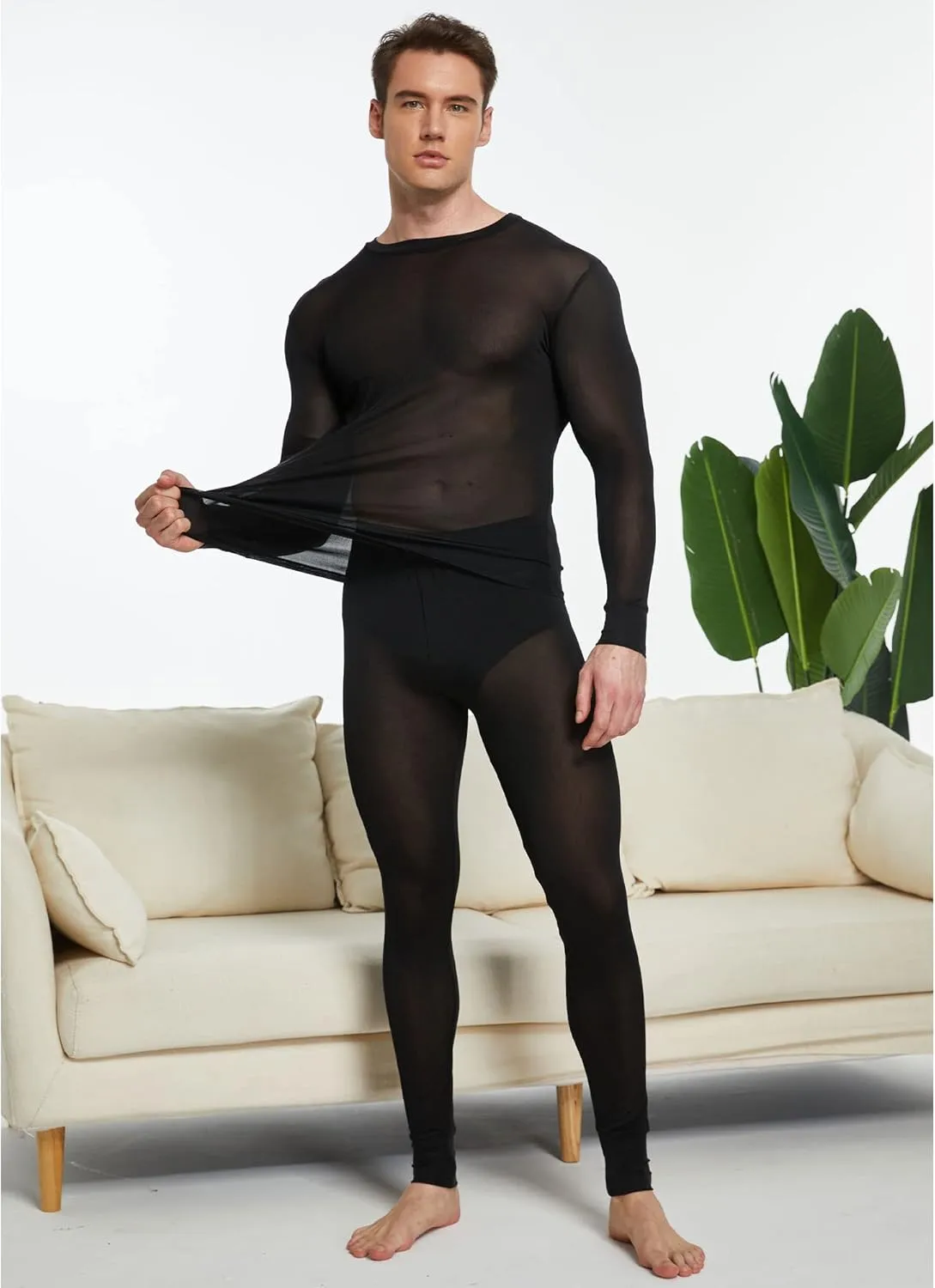 Men's Pure Mulberry Silk Knitted Thermal Underwear Top