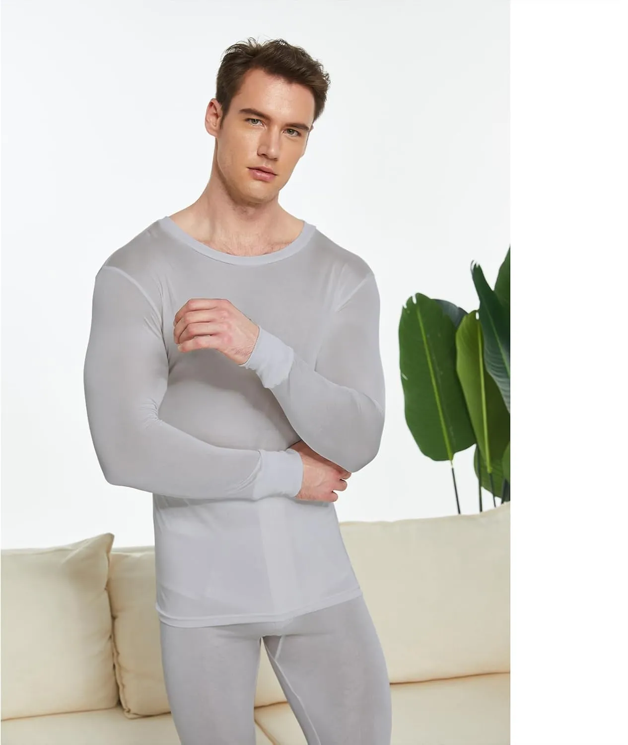 Men's Pure Mulberry Silk Knitted Thermal Underwear Top