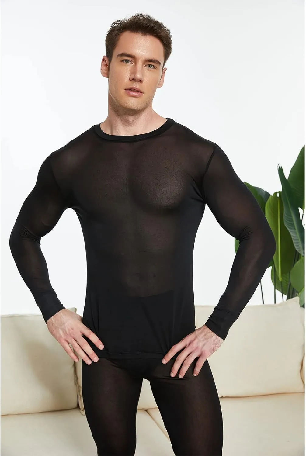 Men's Pure Mulberry Silk Knitted Thermal Underwear Top