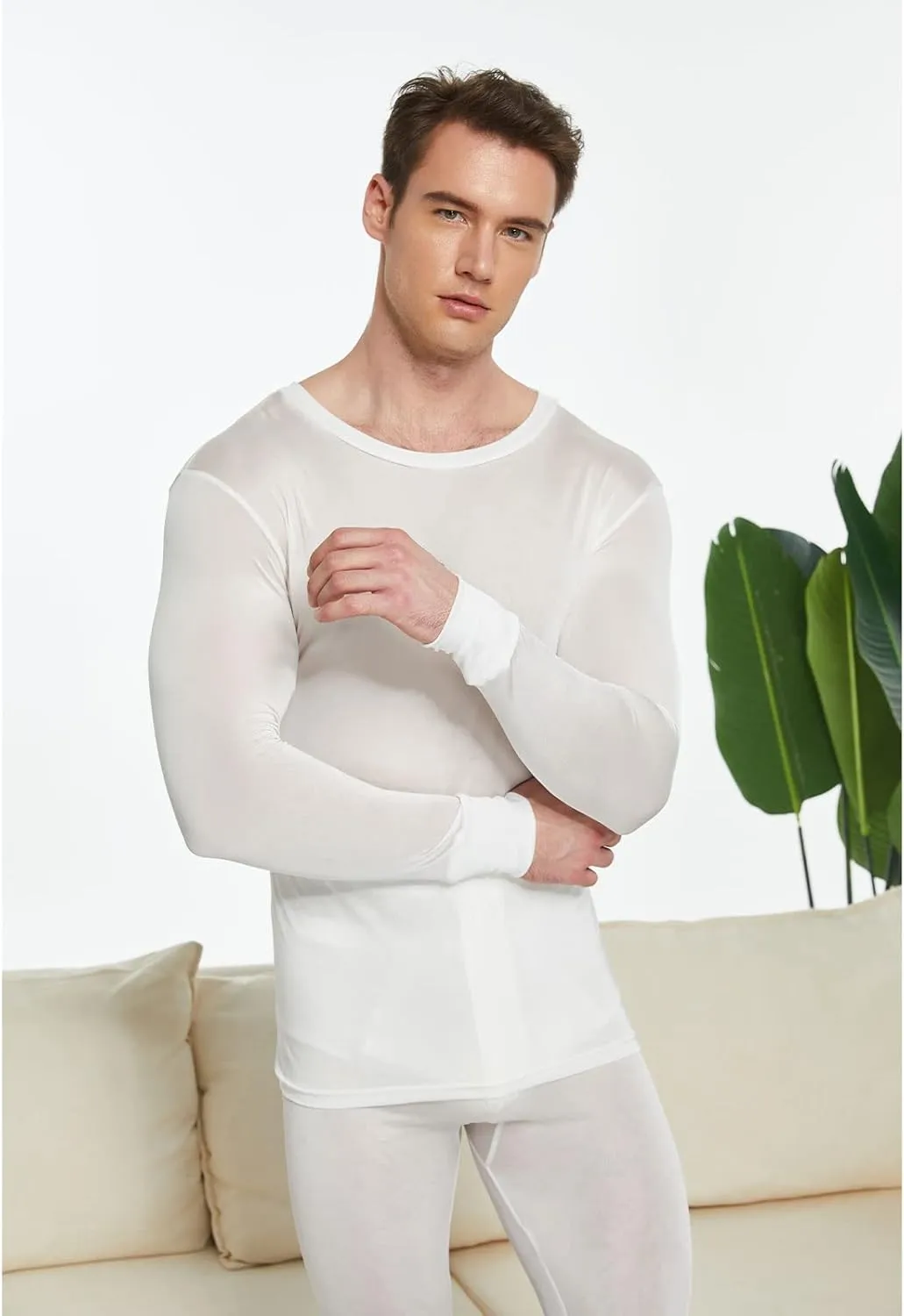 Men's Pure Mulberry Silk Knitted Thermal Underwear Top