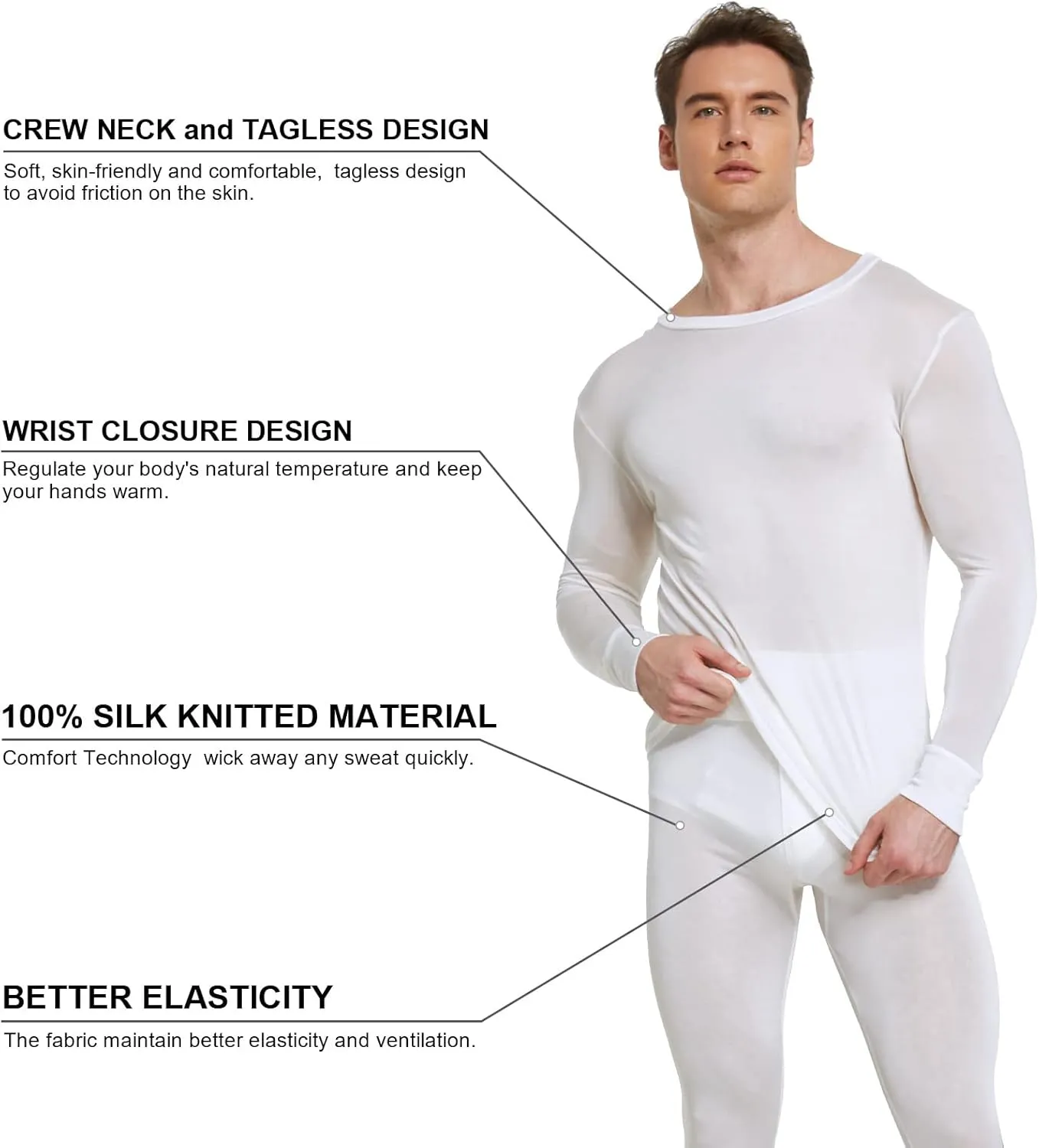 Men's Pure Mulberry Silk Knitted Thermal Underwear Top