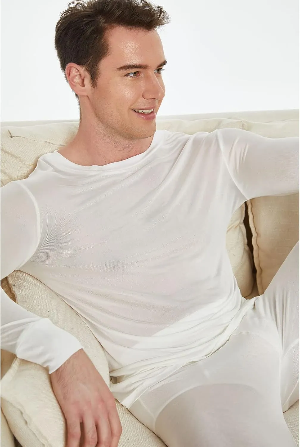 Men's Pure Mulberry Silk Knitted Thermal Underwear Top