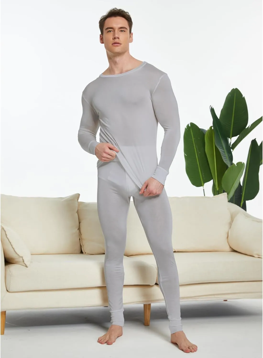 Men's Pure Mulberry Silk Knitted Thermal Underwear Top
