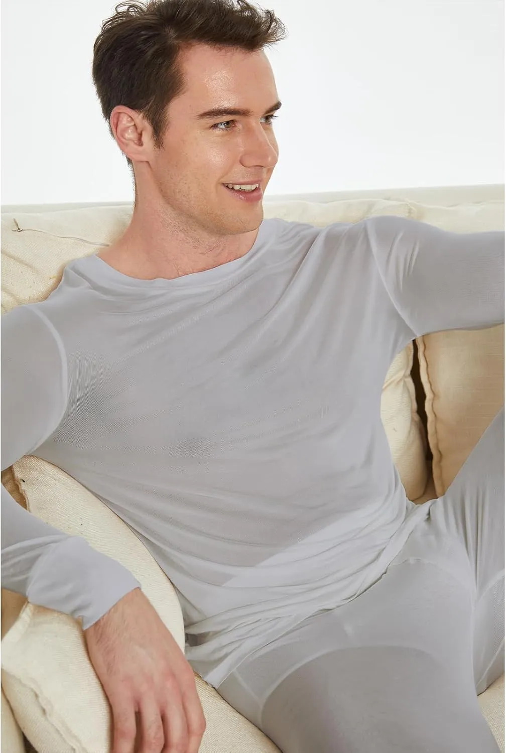 Men's Pure Mulberry Silk Knitted Thermal Underwear Top