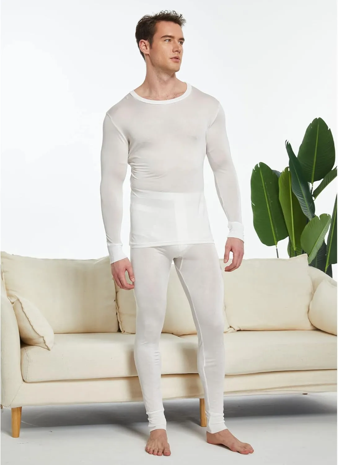 Men's Pure Mulberry Silk Knitted Thermal Underwear Top