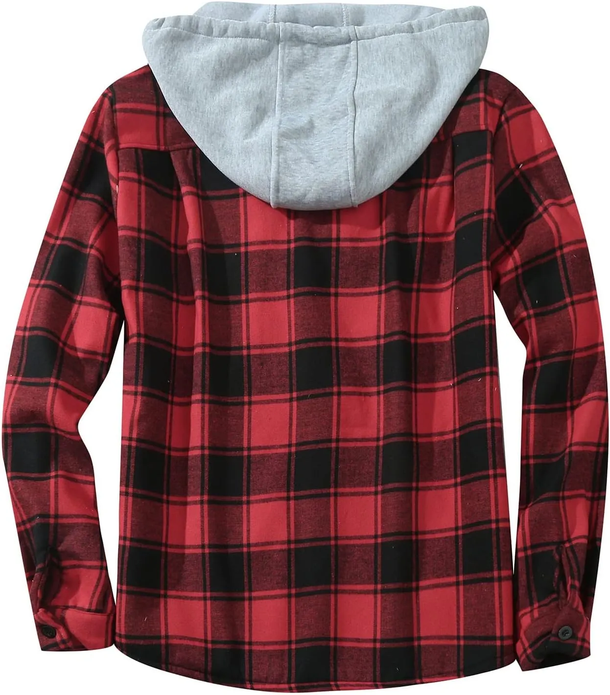 Mens Sherpa Fleece Lined Plaid Hoodie Jackets Long Sleeve Button Down Coat Slim Fit Fannel Jacket Patchwork Jackets