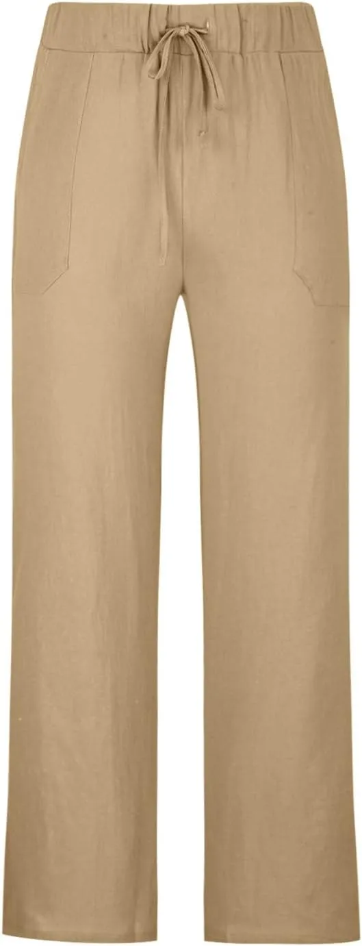 Men's Summer Cotton Linen Pants Solid Casual Drawstring Pant 2025 New Beach Vacation Trousers Business Work Clothes