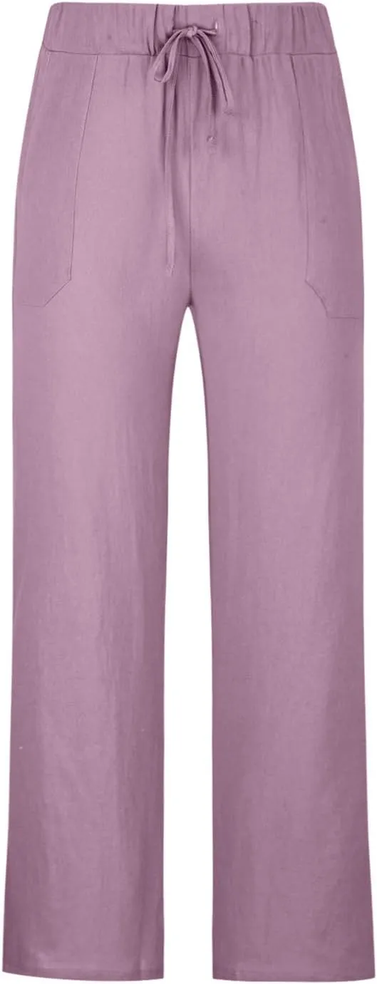 Men's Summer Cotton Linen Pants Solid Casual Drawstring Pant 2025 New Beach Vacation Trousers Business Work Clothes