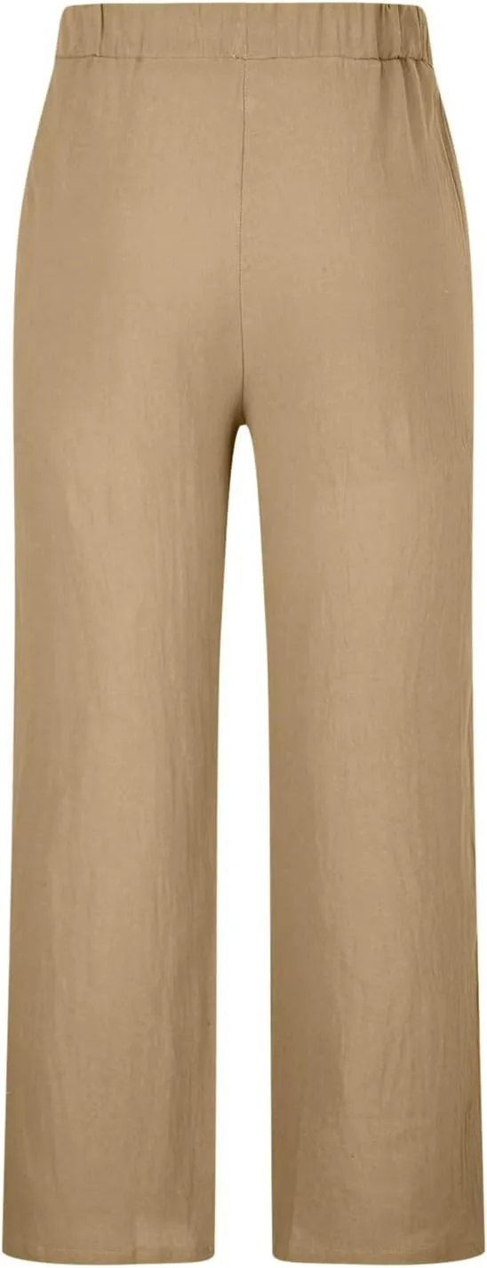 Men's Summer Cotton Linen Pants Solid Casual Drawstring Pant 2025 New Beach Vacation Trousers Business Work Clothes