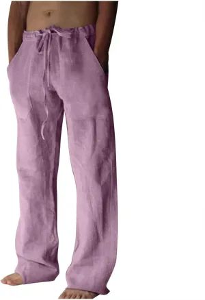 Men's Summer Cotton Linen Pants Solid Casual Drawstring Pant 2025 New Beach Vacation Trousers Business Work Clothes