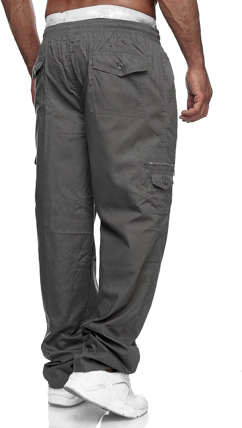 Mens Sweatpants with Pockets Big and Tall Fleece Cargo Sweatpants Stretch Elastic Running Athletic Sports Pants Casual