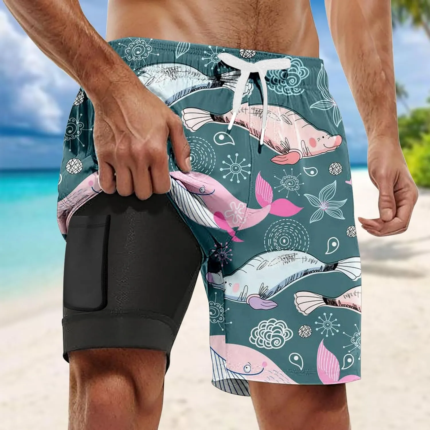 Mens Swim Trunks with Compression Liner Quick Dry Swimming Shorts 2025 Summer Beach Shorts with Pockets