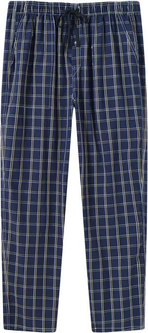 MoFiz Mens Cotton Pajama Pants Lightweight Lounge Sleep Plaid Bottoms with Pockets Drawstring