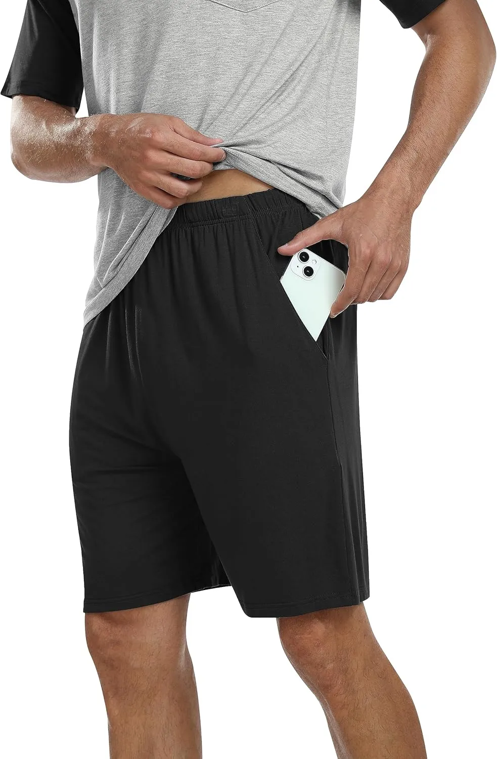 MoFiz Men's Pajama Set 3 Pieces Lightweight Sleep Cozy Modal Lounge Sleep Set Bottoms Pants T-Shirt Pajama Shorts for Men