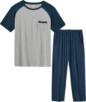 MoFiz Men's Pajamas Set Short Sleeve Bottom PJ's Pants Bedroom Pijama Sleep Night Suit 2 Piece Pjs Set Ultra Soft