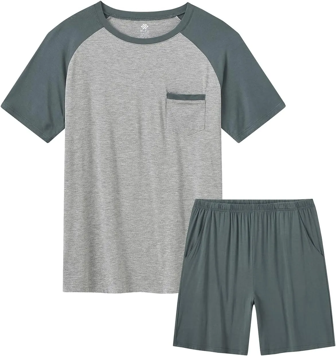 MoFiz Men's Sleep Sets,Modal Pajamas Set Ultra Soft Sleepwear Short Sleeve Top & Bottom PJS Lounge Set 2 pieces