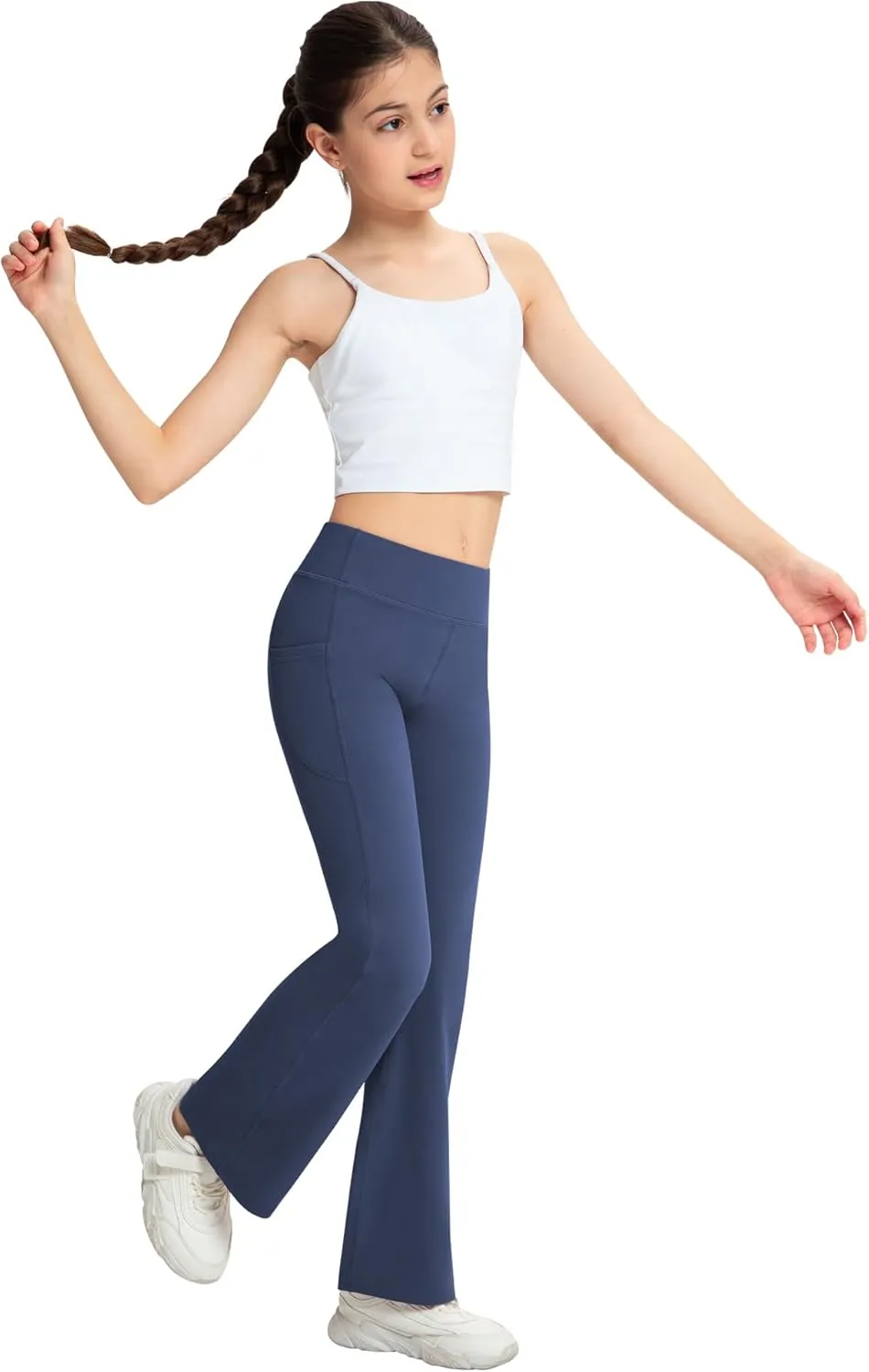 NORMOV Girl's Bootcut Yoga Pants with Pockets,High Waisted Casual Kids Bell Bottoms Pants