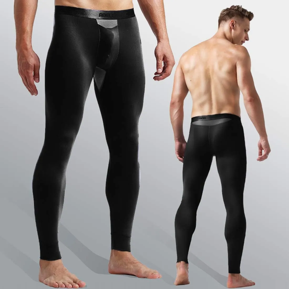 Ouruikia Men's Thermal Underwear Pants Modal Thermal Bottoms Long Johns Pants Underwear with Separate Pouch