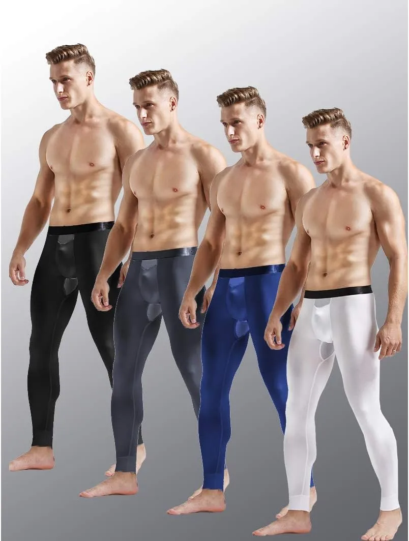 Ouruikia Men's Thermal Underwear Pants Modal Thermal Bottoms Long Johns Pants Underwear with Separate Pouch
