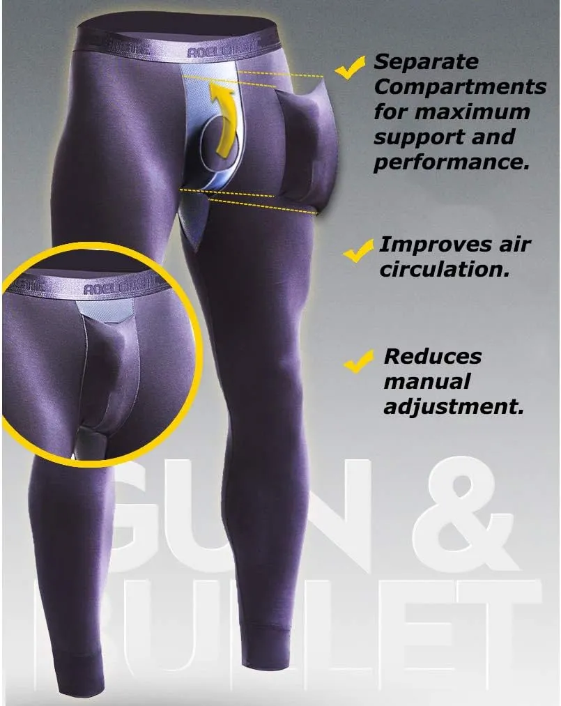 Ouruikia Men's Thermal Underwear Pants Modal Thermal Bottoms Long Johns Pants Underwear with Separate Pouch