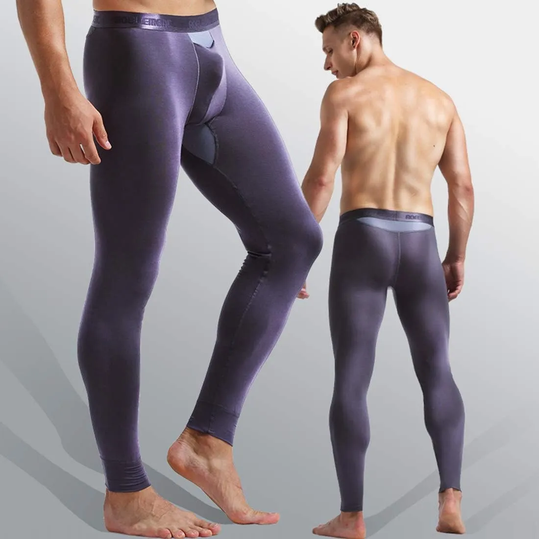 Ouruikia Men's Thermal Underwear Pants Modal Thermal Bottoms Long Johns Pants Underwear with Separate Pouch