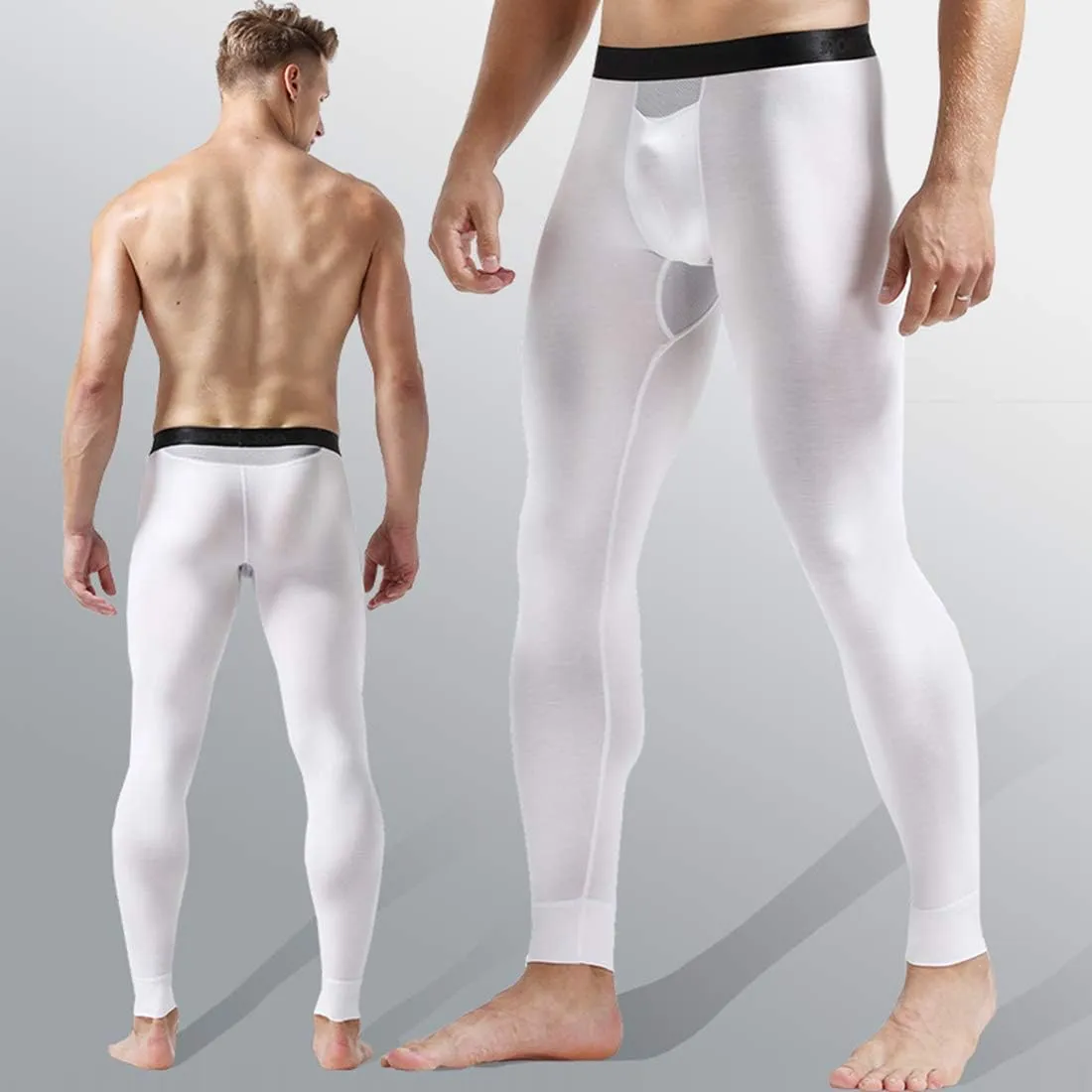 Ouruikia Men's Thermal Underwear Pants Modal Thermal Bottoms Long Johns Pants Underwear with Separate Pouch