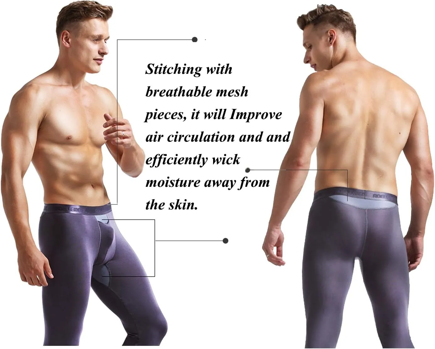 Ouruikia Men's Thermal Underwear Pants Modal Thermal Bottoms Long Johns Pants Underwear with Separate Pouch