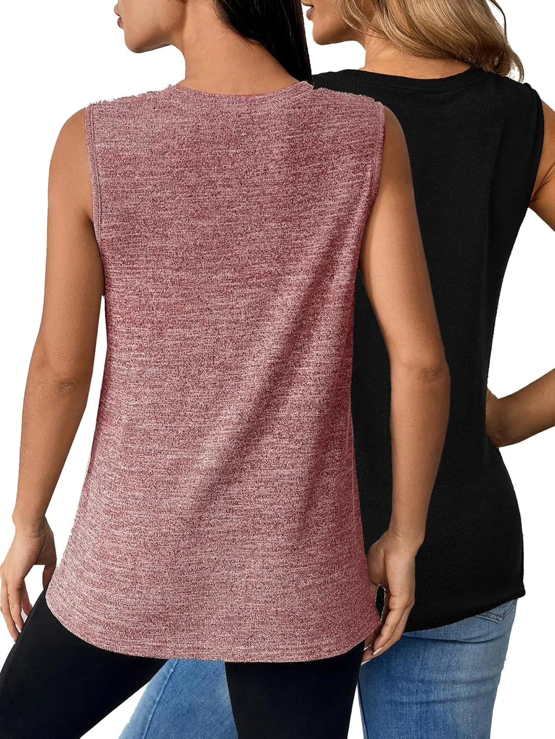 OYOANGLE Women's Maternity 2 Pack Piece Casual Sleeveless Sleep Shirts Split Hem T-Shirt Pregnancy Tank Top