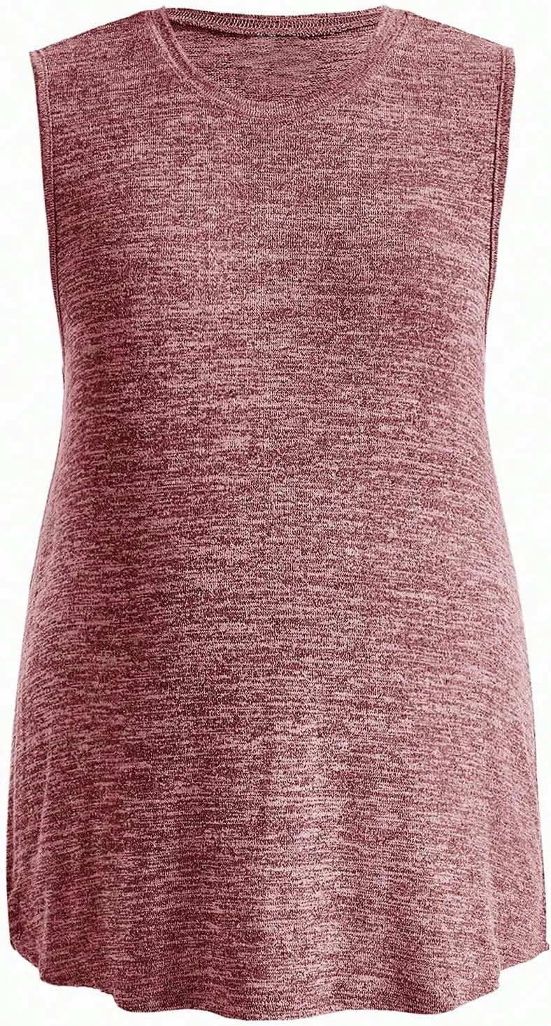 OYOANGLE Women's Maternity 2 Pack Piece Casual Sleeveless Sleep Shirts Split Hem T-Shirt Pregnancy Tank Top