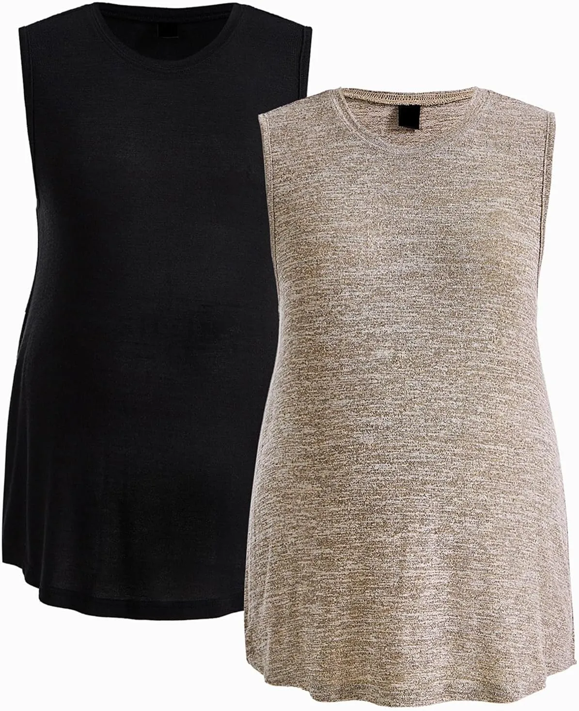 OYOANGLE Women's Maternity 2 Pack Piece Casual Sleeveless Sleep Shirts Split Hem T-Shirt Pregnancy Tank Top