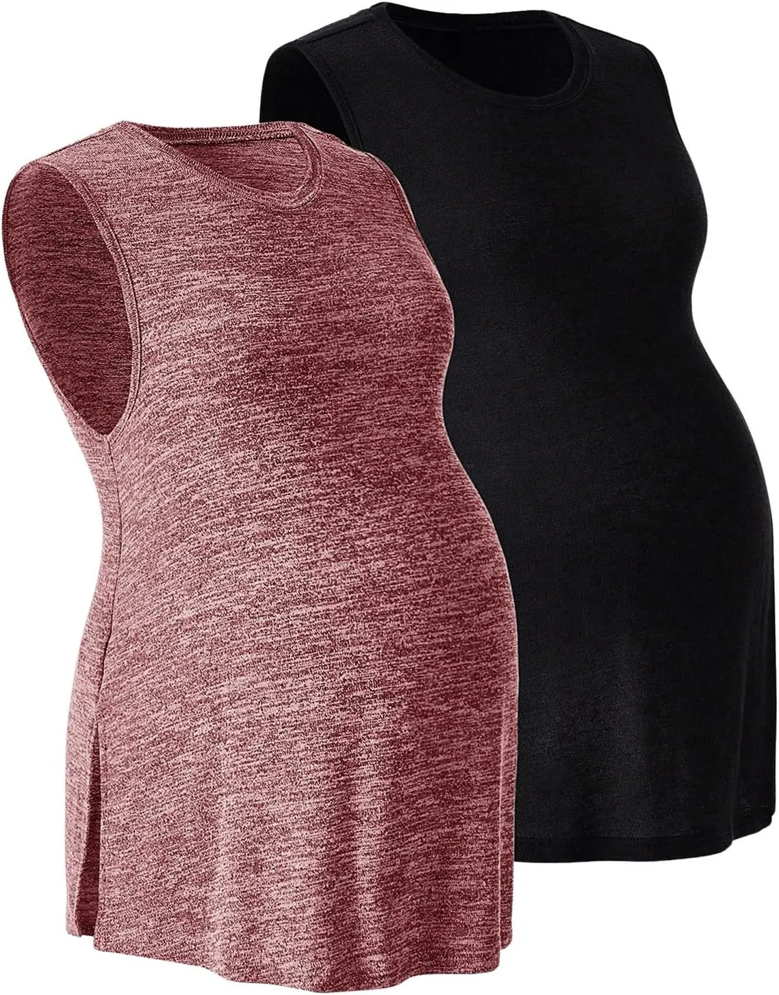 OYOANGLE Women's Maternity 2 Pack Piece Casual Sleeveless Sleep Shirts Split Hem T-Shirt Pregnancy Tank Top