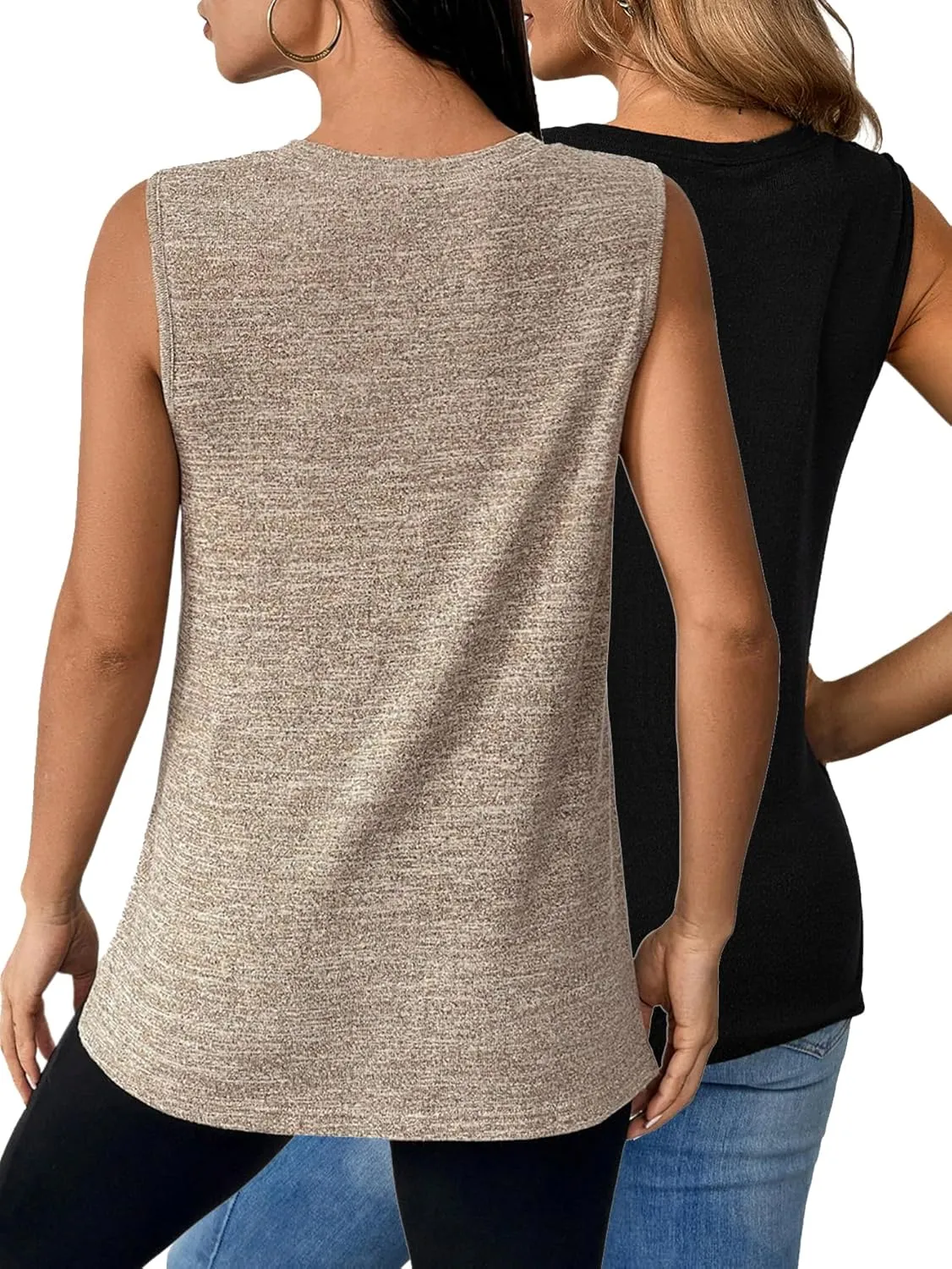 OYOANGLE Women's Maternity 2 Pack Piece Casual Sleeveless Sleep Shirts Split Hem T-Shirt Pregnancy Tank Top