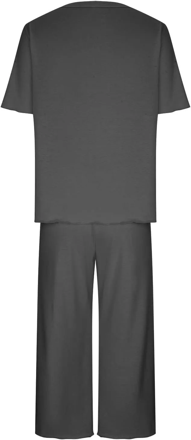 Pajamas for Women 2023 Set Short Sleeve Capri Pajamas Ladies Soft Comfy Pjs Summer Lounge Sleepwear Set With Pockets