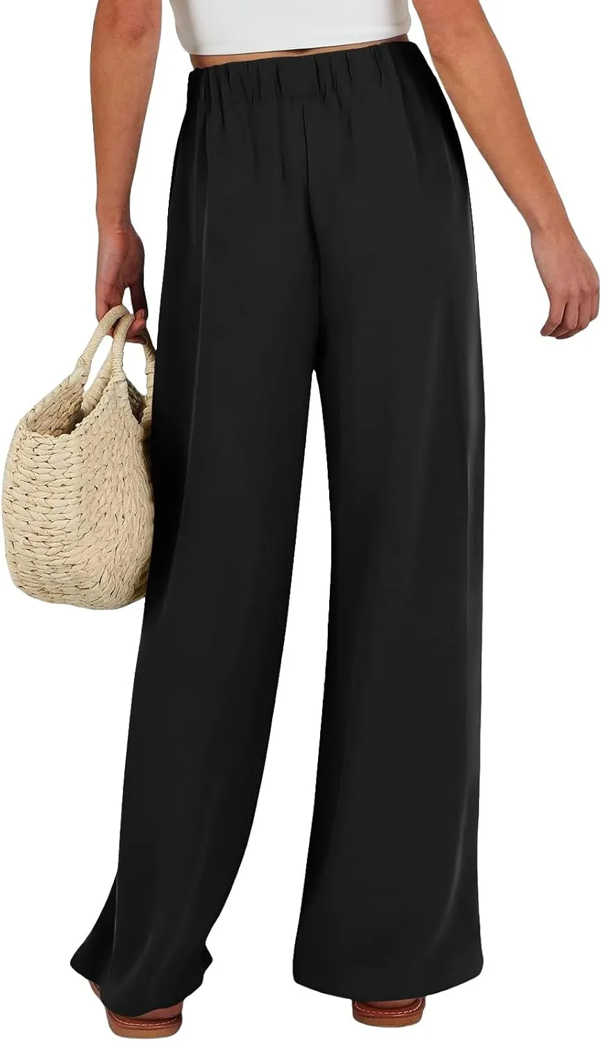 Palazzo Pants for Women Casual Cotton Linen Pants High Waisted Wide Leg Trousers Summer Lounge Pant with Belt Bow