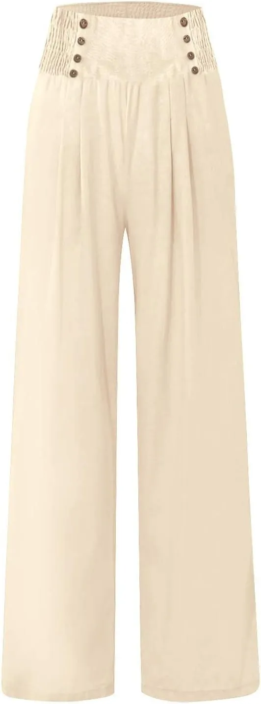 Palazzo Pants For Women Dressy Plus Size Linen Boho Wide Leg Soft Sweapants 2024 Summer Beach Travel Lounge Trouser