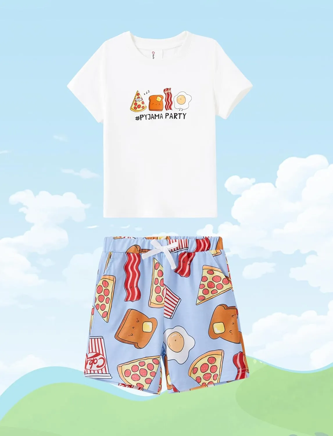 PATPAT Matching Pajamas for Family Mommy and Me Pajamas Cartoon Print Short Sleeve Tops and Shorts Casual Sleepwear Sets