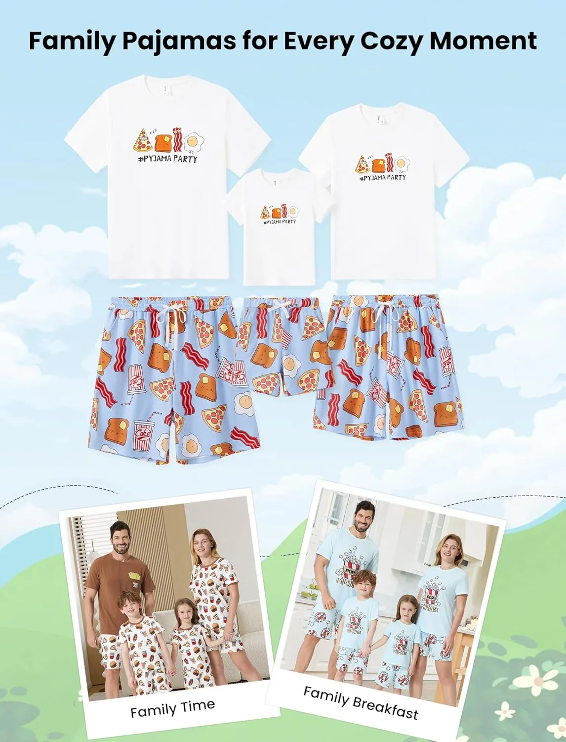 PATPAT Matching Pajamas for Family Mommy and Me Pajamas Cartoon Print Short Sleeve Tops and Shorts Casual Sleepwear Sets