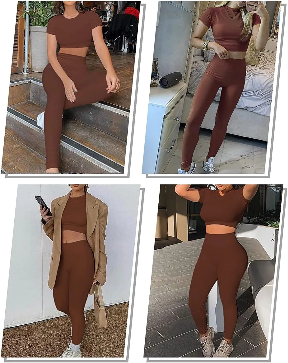 PINKSAVIOR Workout Sets for Women Two Piece Outfits Seamless High Waist Leggings Yoga Crop Tops Athletic Sports Gym Sets