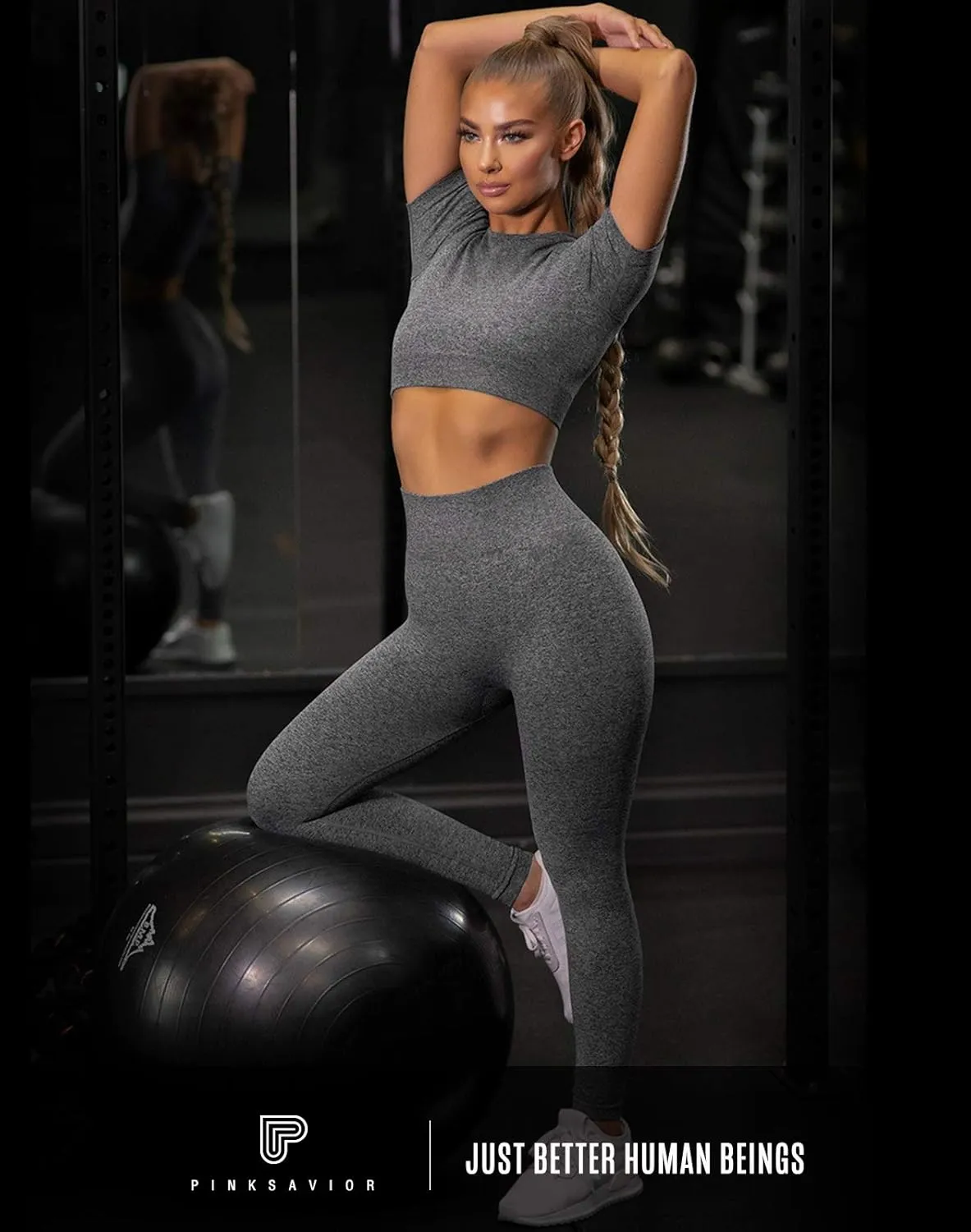 PINKSAVIOR Workout Sets for Women Two Piece Outfits Seamless High Waist Leggings Yoga Crop Tops Athletic Sports Gym Sets