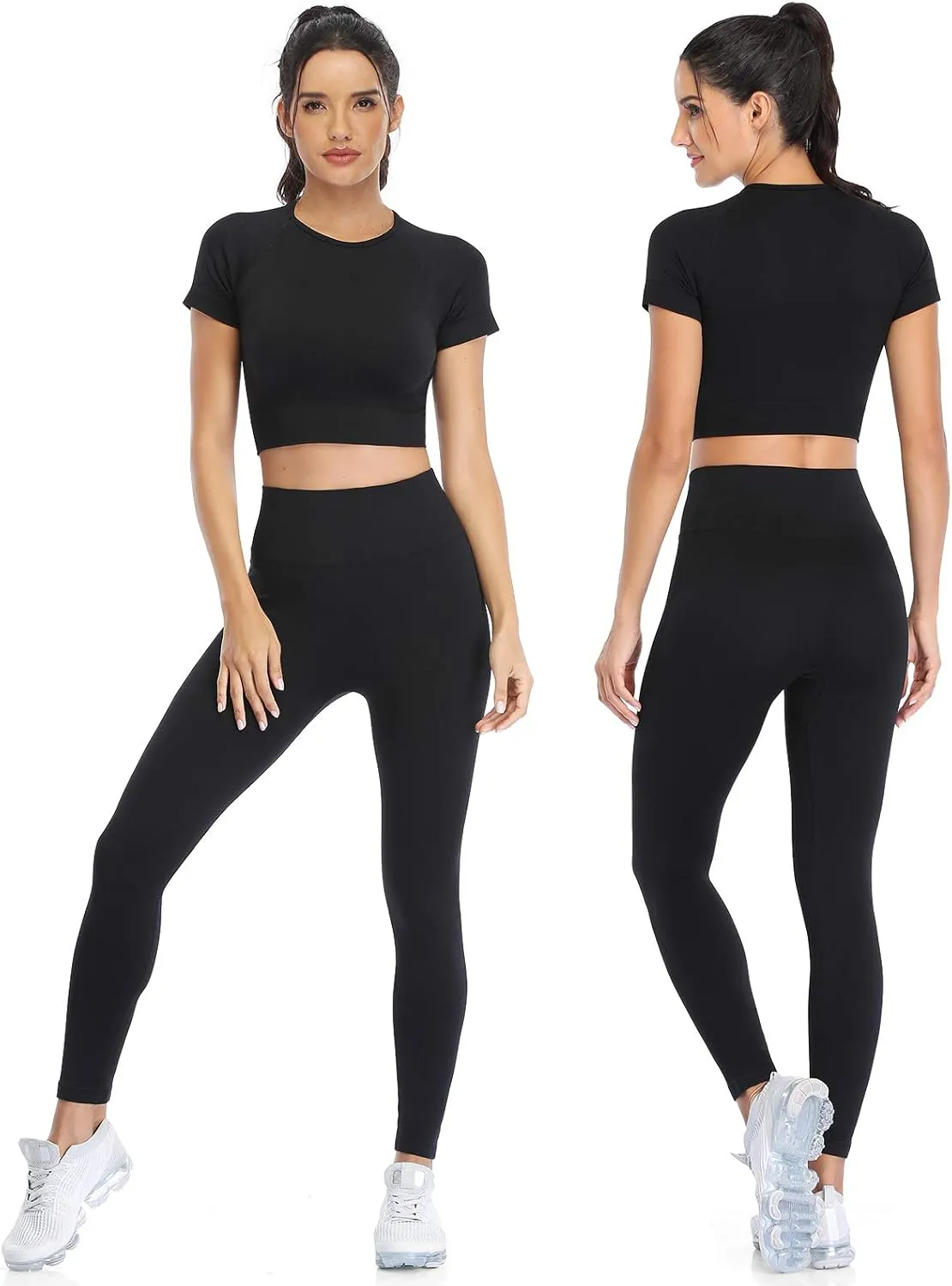 PINKSAVIOR Workout Sets for Women Two Piece Outfits Seamless High Waist Leggings Yoga Crop Tops Athletic Sports Gym Sets