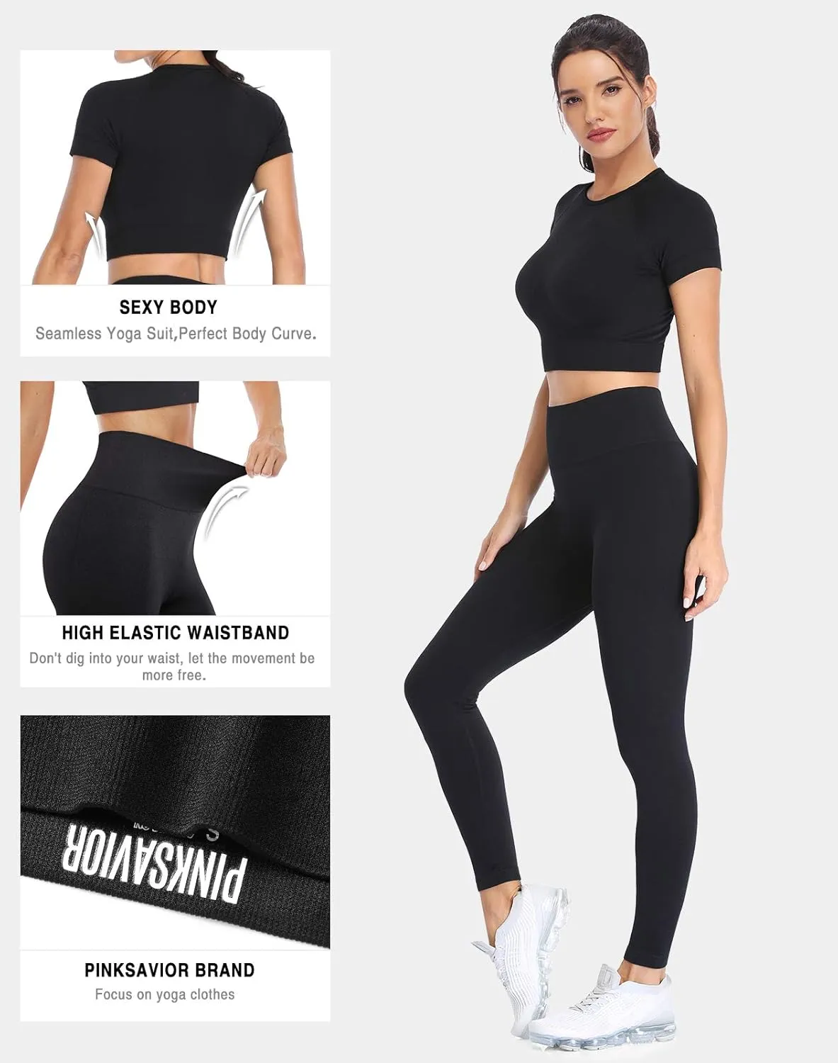 PINKSAVIOR Workout Sets for Women Two Piece Outfits Seamless High Waist Leggings Yoga Crop Tops Athletic Sports Gym Sets