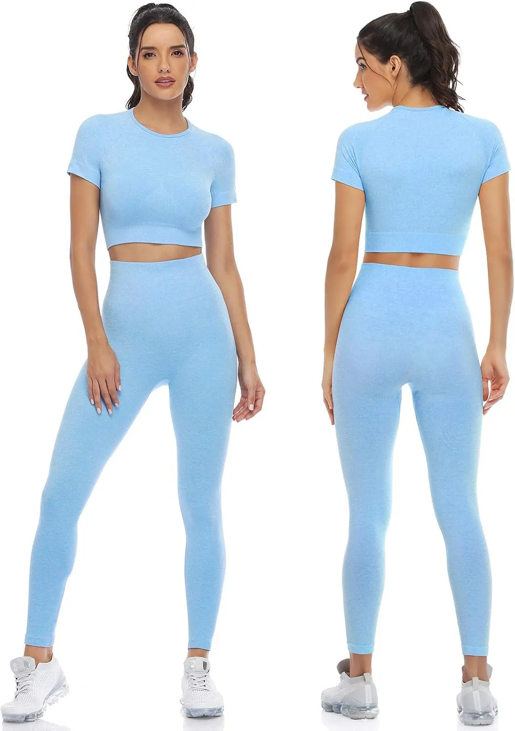 PINKSAVIOR Workout Sets for Women Two Piece Outfits Seamless High Waist Leggings Yoga Crop Tops Athletic Sports Gym Sets