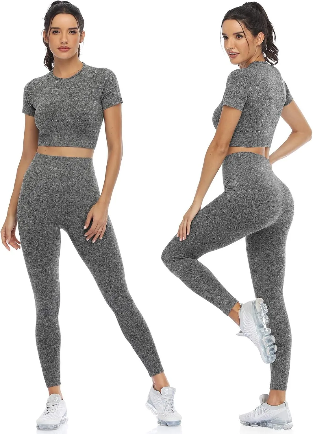 PINKSAVIOR Workout Sets for Women Two Piece Outfits Seamless High Waist Leggings Yoga Crop Tops Athletic Sports Gym Sets