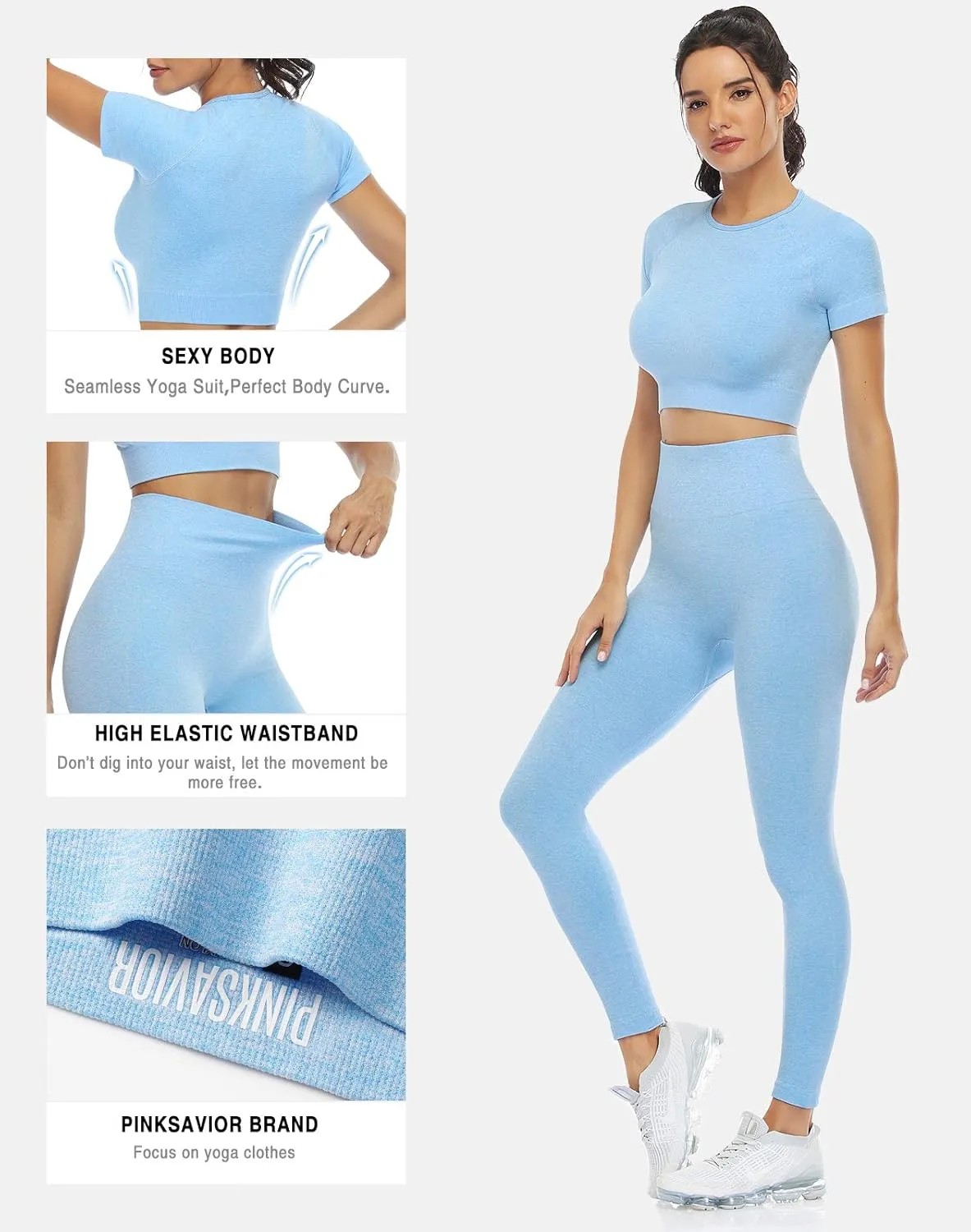 PINKSAVIOR Workout Sets for Women Two Piece Outfits Seamless High Waist Leggings Yoga Crop Tops Athletic Sports Gym Sets