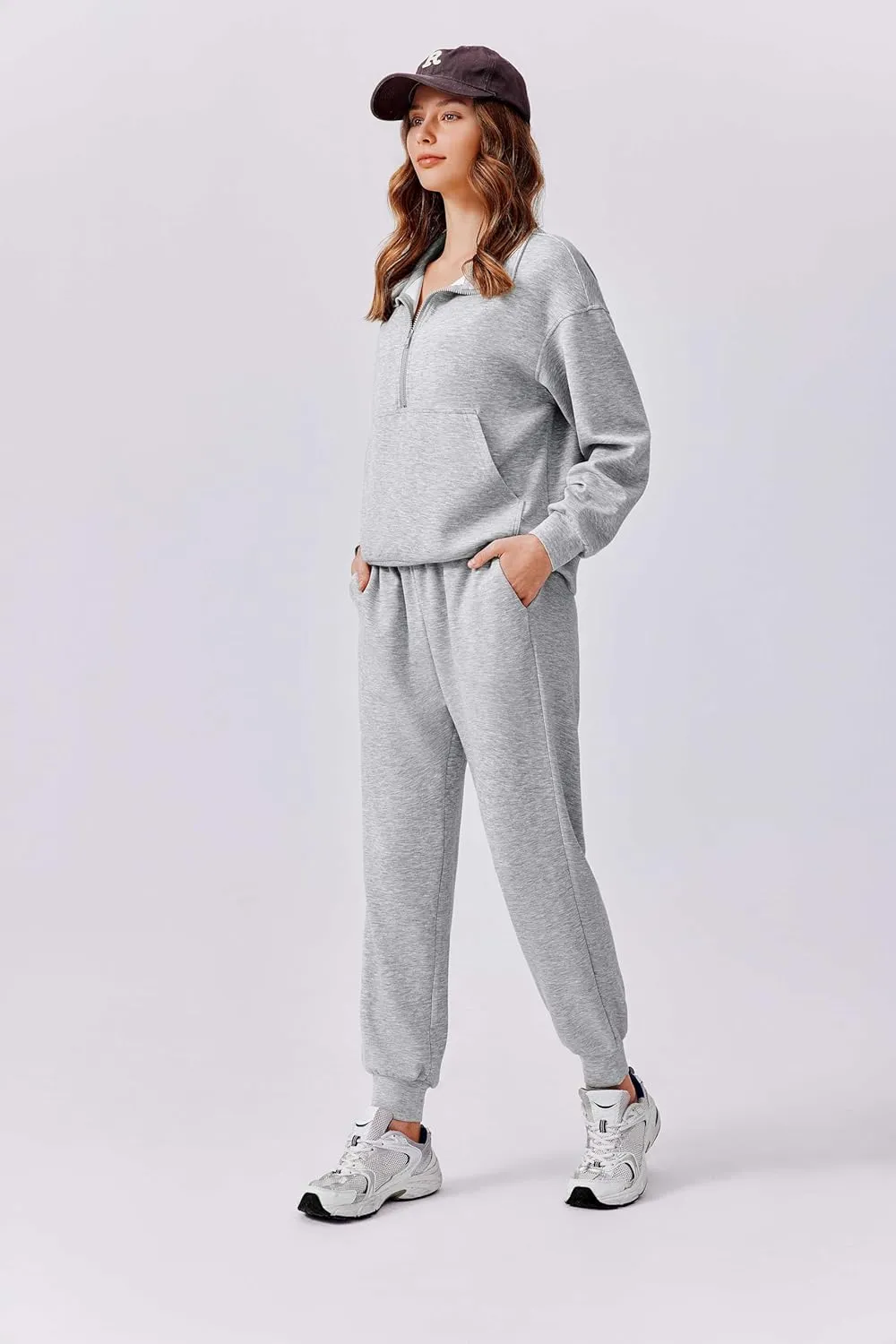 PINSPARK 2 Piece Sets for Women 2024 Fall Travel Outfits Long Sleeve Tracksuit Joggers Sets Half Zip Sweatsuit Matching Set