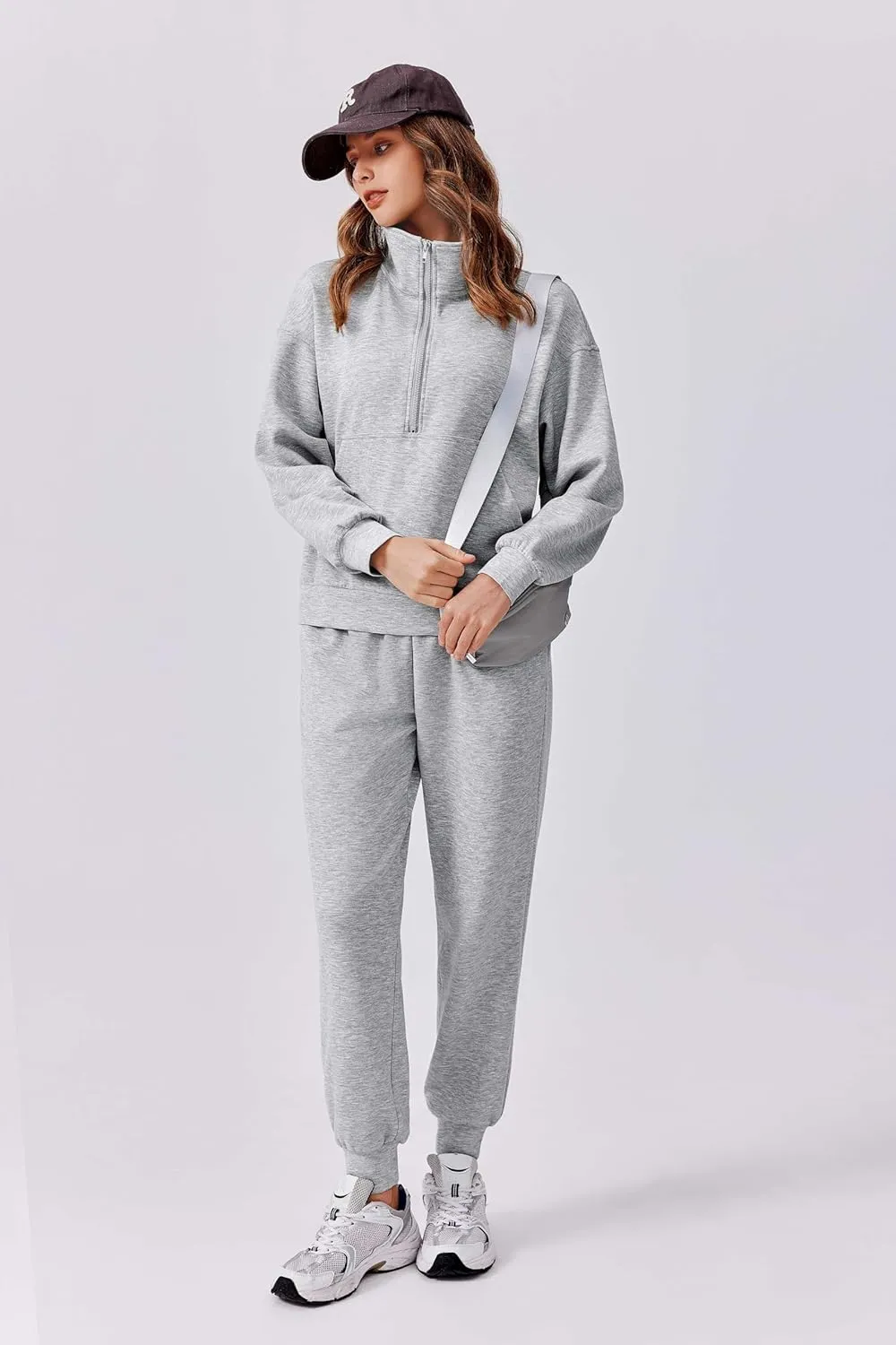 PINSPARK 2 Piece Sets for Women 2024 Fall Travel Outfits Long Sleeve Tracksuit Joggers Sets Half Zip Sweatsuit Matching Set