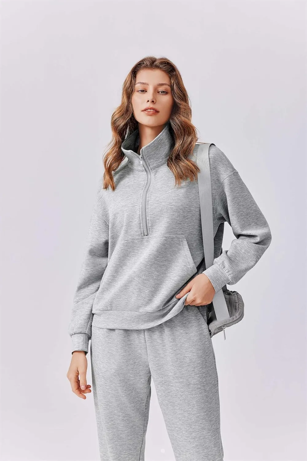 PINSPARK 2 Piece Sets for Women 2024 Fall Travel Outfits Long Sleeve Tracksuit Joggers Sets Half Zip Sweatsuit Matching Set