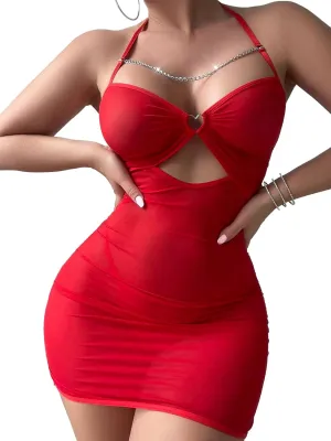 PITINAN Sexy Lingerie for Women Sheer Lingerie Set Bodycon Mini Lingerie Dress Ruched Party Clubwear Outfits