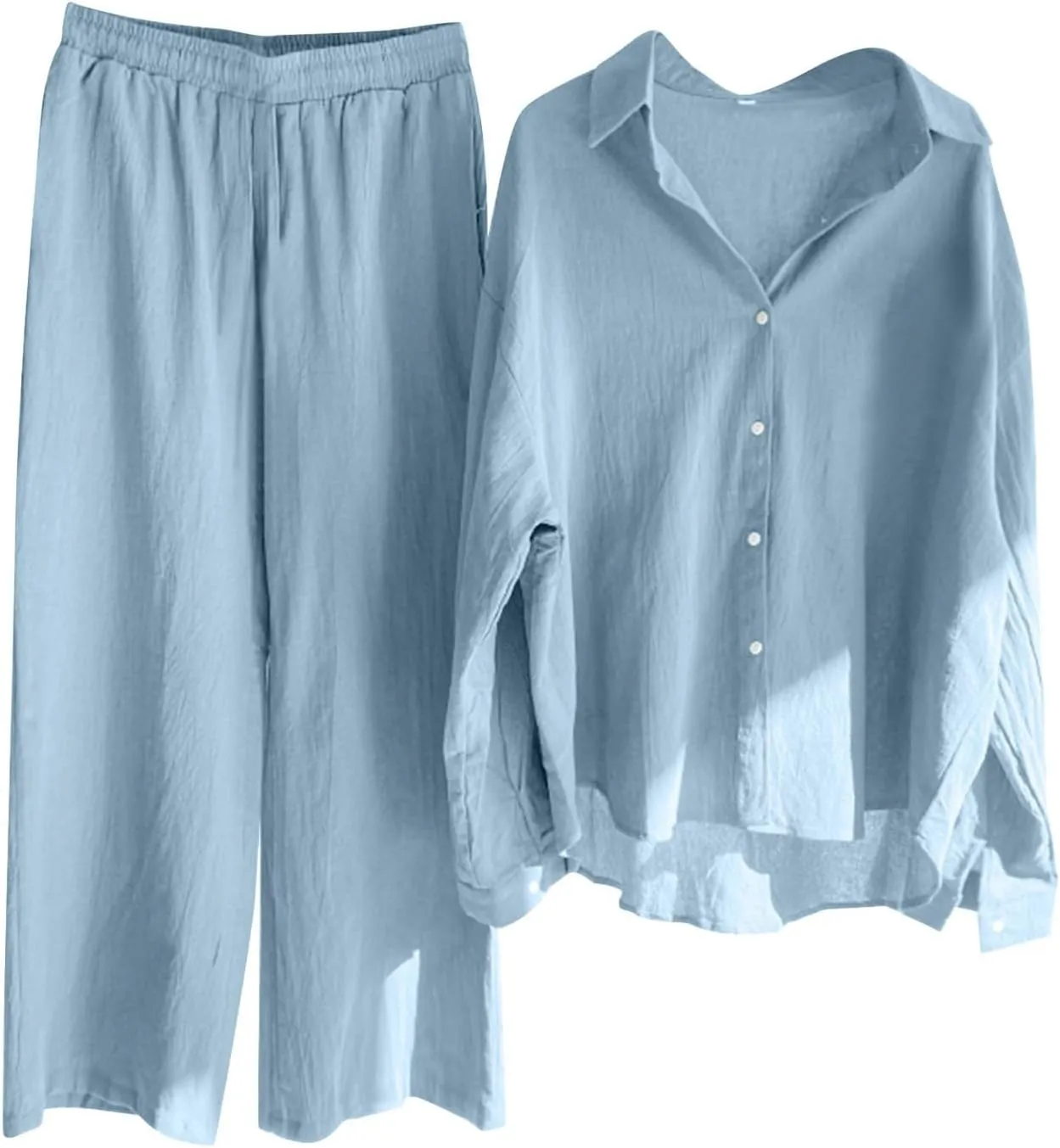 Plus Size Linen Sets For Women 2 Piece Lounge Sets Long Blouse Wide Leg Pants Sets Casual Beach Sets Classy Outfits